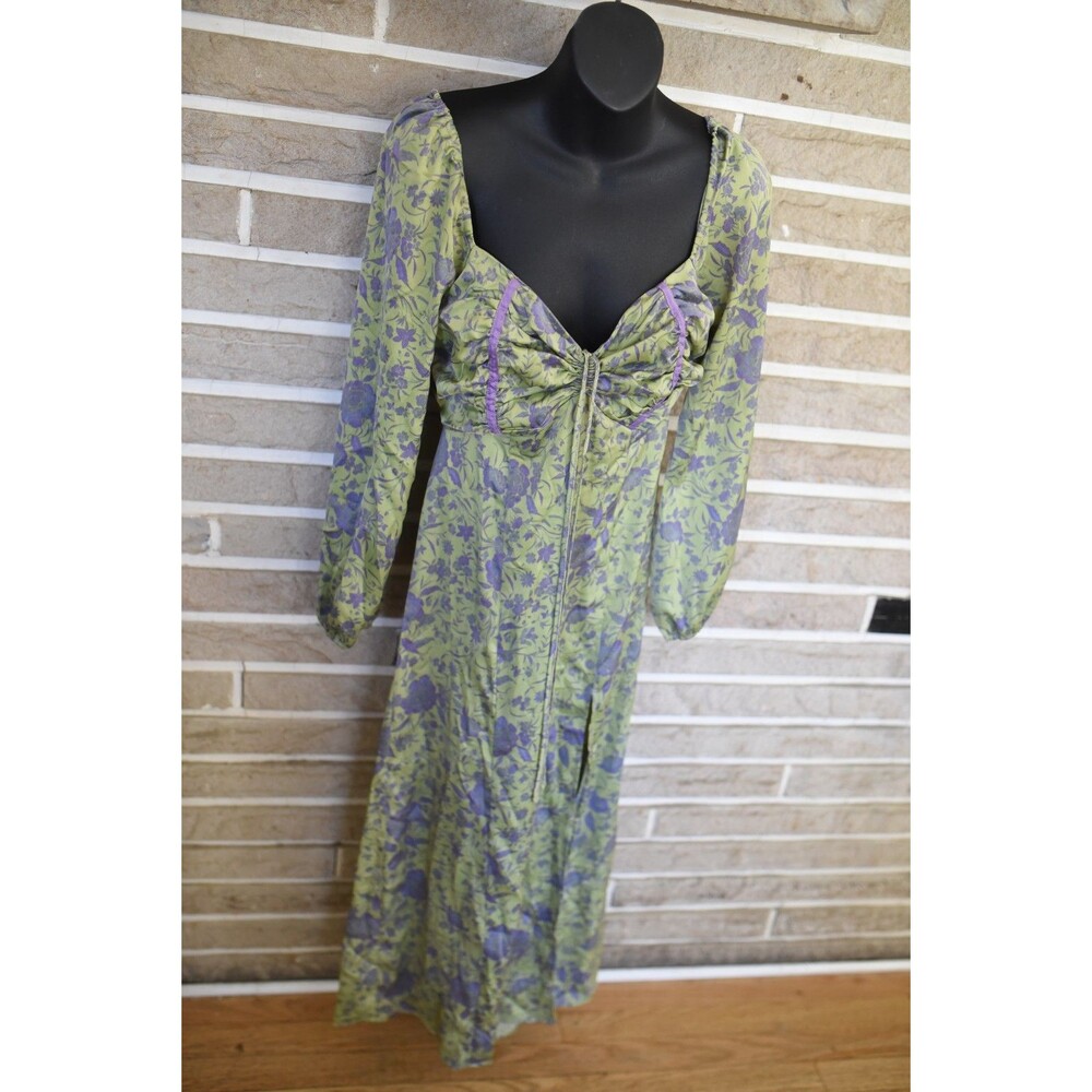 Urban Outfitters Purple Green Floral Midi Dress Forest Fairy Milkmaid Small
